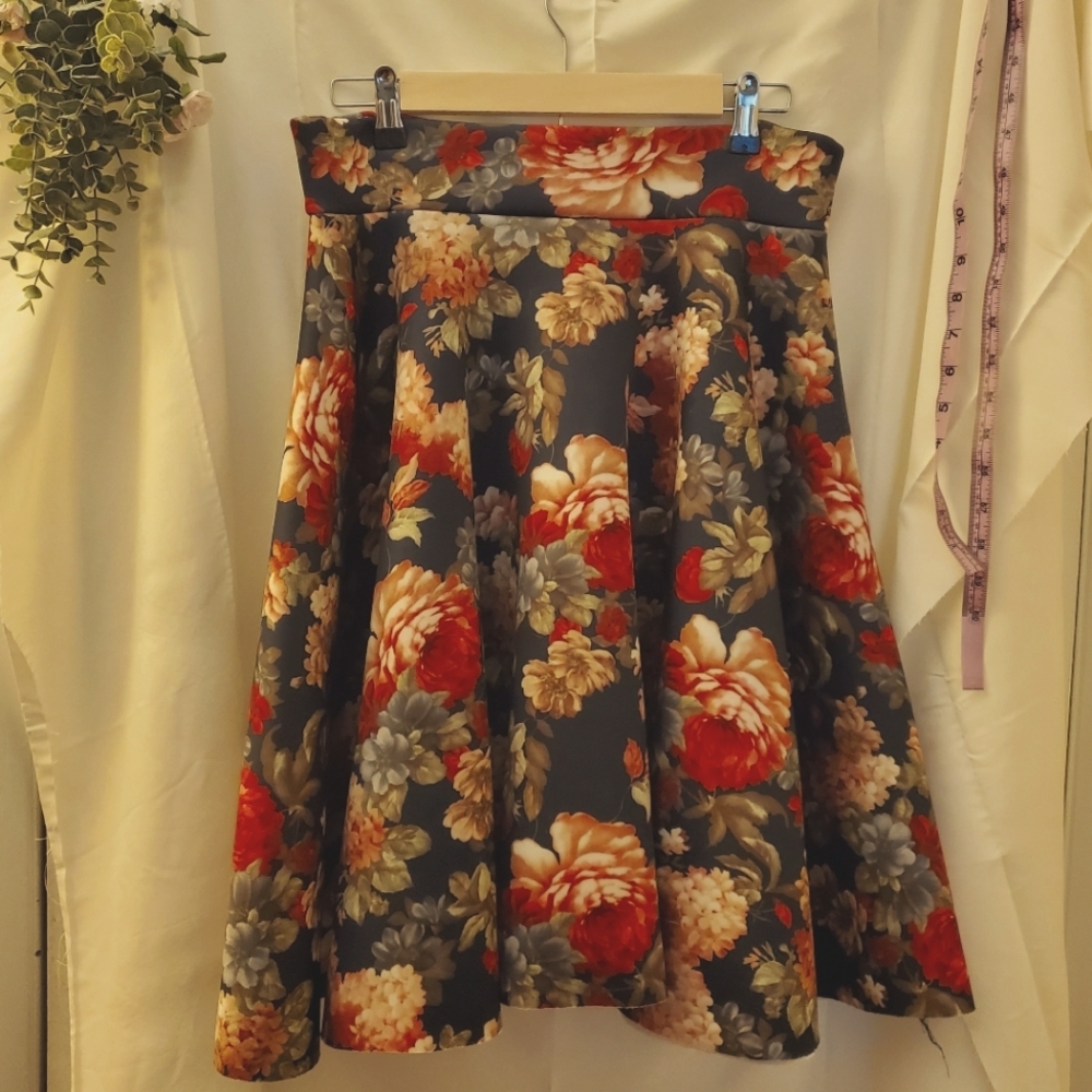 Love Culture Black Floral Circle Skirt with Red & Cream Blooms